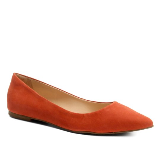 Sapatilha Couro Shoestock Básica Bico Fino Feminina - Vermelho Claro