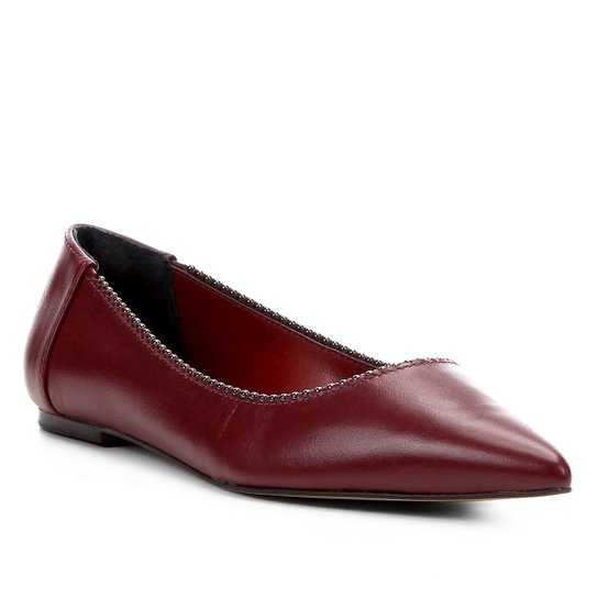 Sapatilha Couro Shoestock Bico Fino Glam Feminina - Vinho