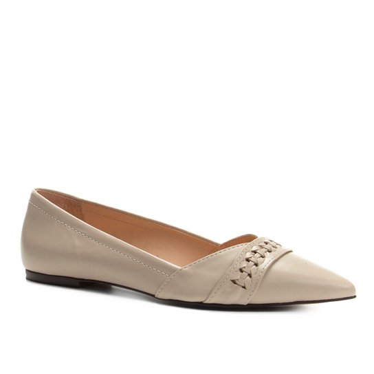 Sapatilha Couro Shoestock Bico Fino Handmade Feminina - Off White