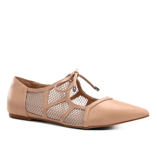Sapatilha Couro Shoestock Bico Fino Tela Feminina - Bege