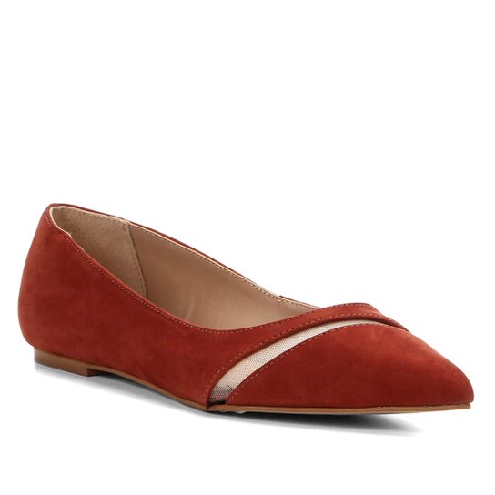 Sapatilha Couro Shoestock Bico Fino Tela Feminina - Caramelo