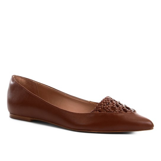 Sapatilha Couro Shoestock Detalhe Macramê Feminina - Caramelo