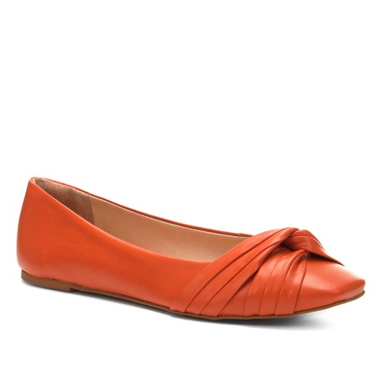 Sapatilha Couro Shoestock Drapeada Feminina - Laranja