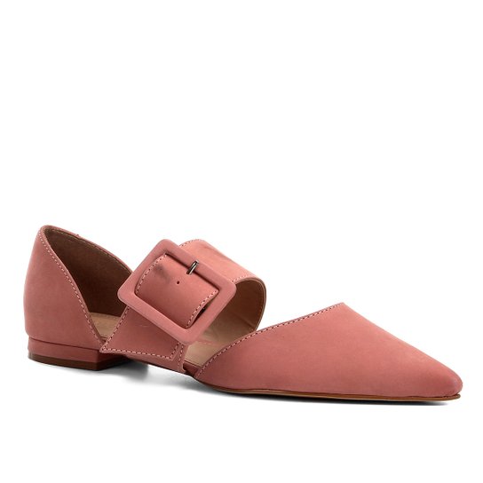 Sapatilha Couro Shoestock Flat Nobuck Fivela Feminina - Rosa