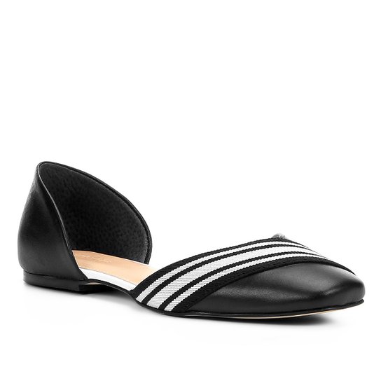 Sapatilha Couro Shoestock Gorgorão Listras Feminina - Preto