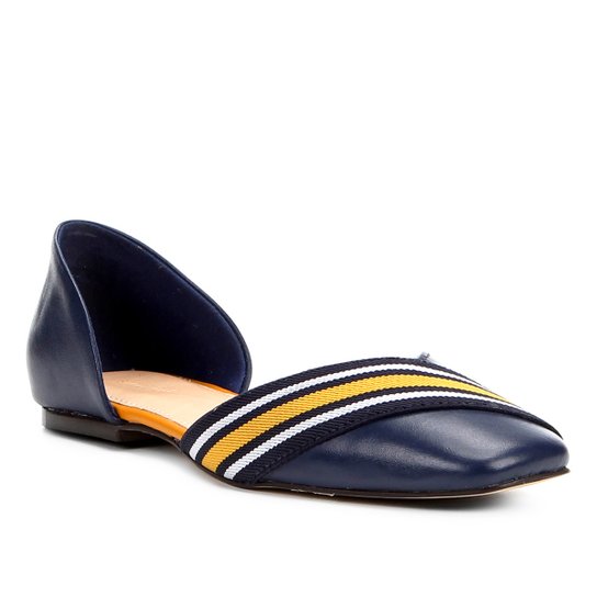 Sapatilha Couro Shoestock Gorgorão Listras Feminina - Marinho