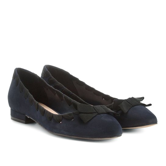 Sapatilha Couro Shoestock Gorgurão Feminina - Marinho