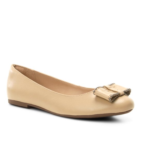 Sapatilha Couro Shoestock Laço Feminina - Bege