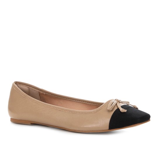 Sapatilha Couro Shoestock Laço Feminina - Bege