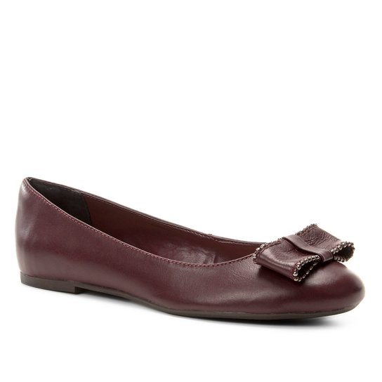 Sapatilha Couro Shoestock Laço Feminina - Vinho