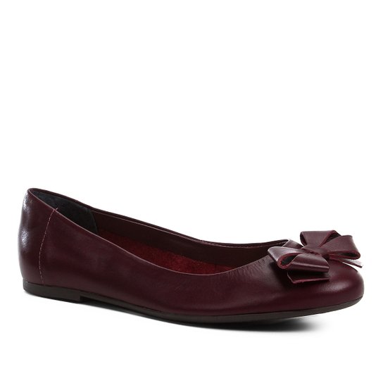 Sapatilha Couro Shoestock Laço Feminina - Vinho
