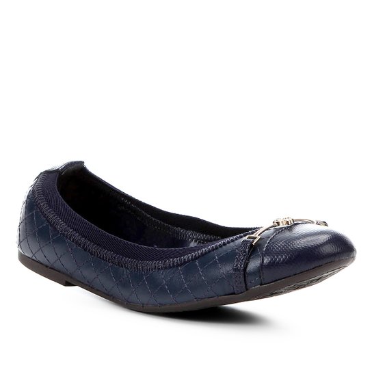 Sapatilha Couro Shoestock Matelassê Bico Redondo Feminina - Marinho