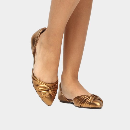 Sapatilha Couro Shoestock Nó Feminina - Dourado
