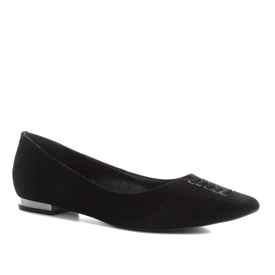 Sapatilha Couro Shoestock Nobuck Lace Feminina - Preto