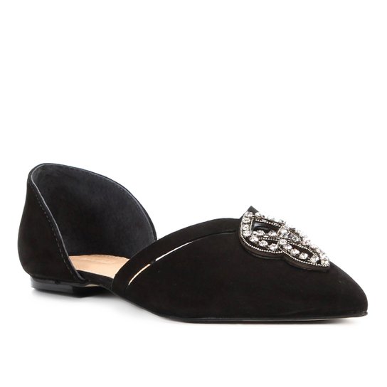 Sapatilha Couro Shoestock Pedra Cristal Feminina - Preto