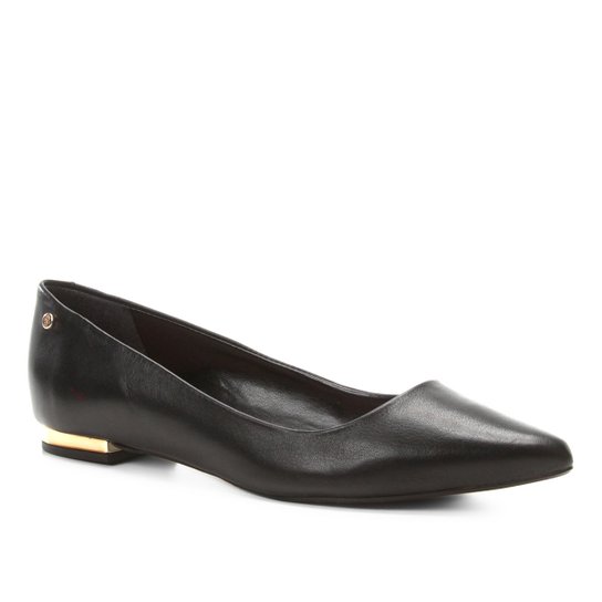 Sapatilha Couro Shoestock Salto Metalizado Feminina - Preto