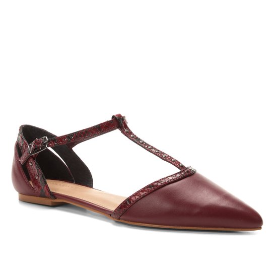 Sapatilha Couro Shoestock Snake Tachas Feminina - Vinho