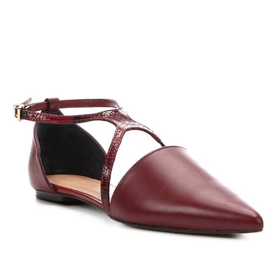 Sapatilha Couro Shoestock Straps Snake Feminina - Vinho