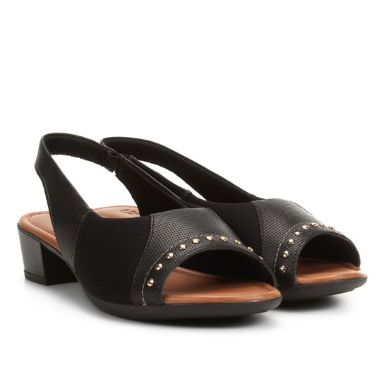 Sapatilha Couro Usaflex Joanete Apliques Feminina - Preto