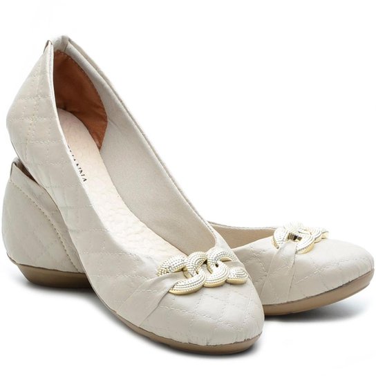 Sapatilha DED Calçados Bico Redondo Feminina - Off White