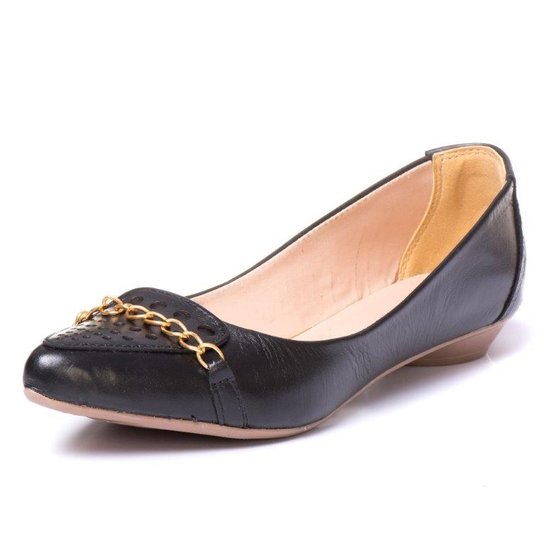 Sapatilha Feminina Couro Bico Fino Madus - Preto
