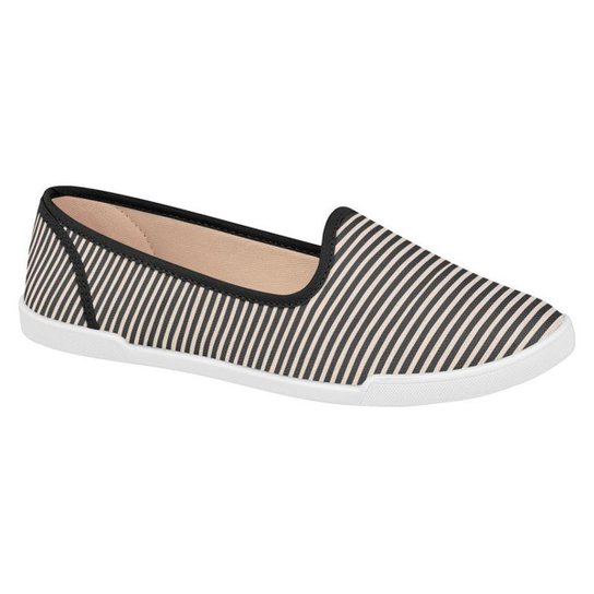 Sapatilha Moleca Slipper Tecido Mini Náutico Feminina - Preto+Creme