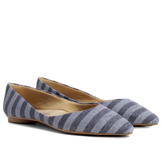Sapatilha Petite Jolie Bico Fino Listras - Azul