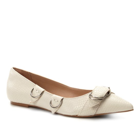 Sapatilha Shoestock Bico Fino Argolas Snake Feminina - Off White