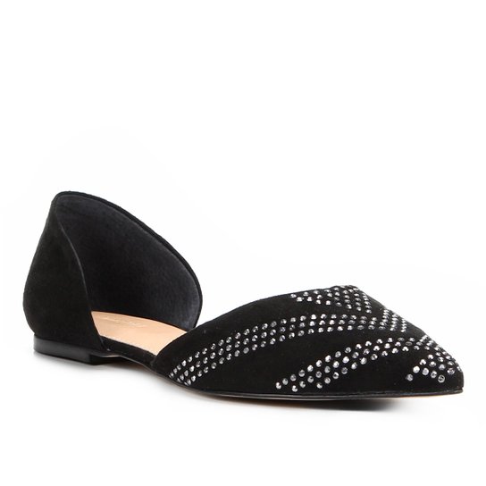 Sapatilha Shoestock Bico Fino Hot Fix Feminina - Preto