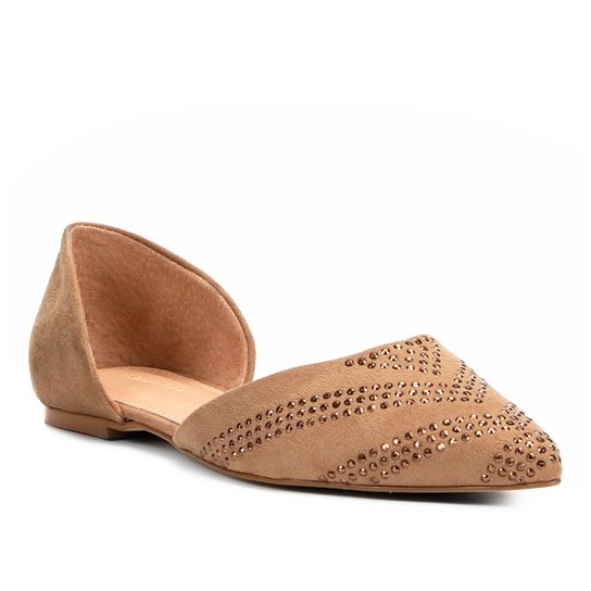 Sapatilha Shoestock Bico Fino Hot Fix Feminina - Caramelo