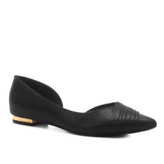 Sapatilha Shoestock Bico Fino Plissada Feminina - Preto