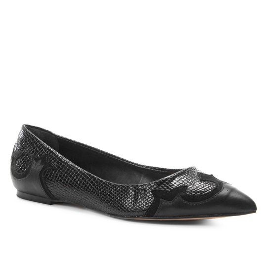 Sapatilha Shoestock Bico Fino Western Feminina - Preto+Off White