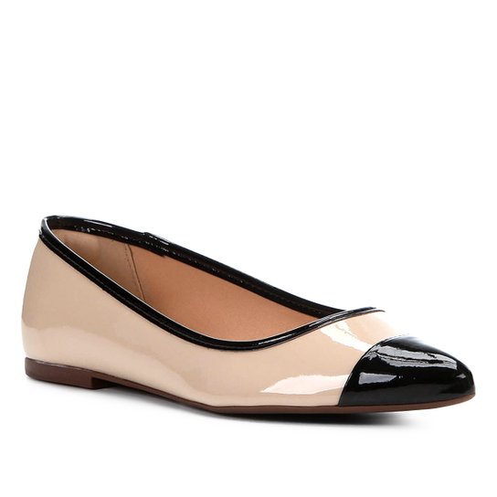 Sapatilha Shoestock Bicolor Bico Fino Feminina - Bege+Preto