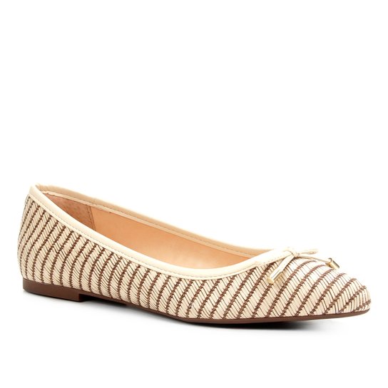 Sapatilha Shoestock Listrada Palha Bico Fino Feminina - Off White