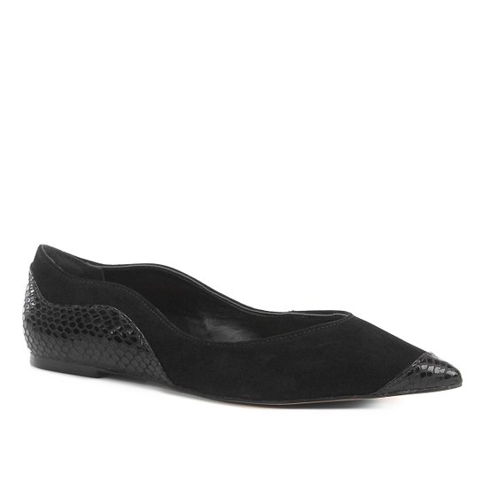 Sapatilha Shoestock Nobuck Bico Fino Recortes Feminina - Preto