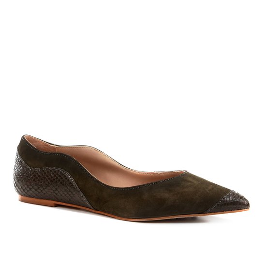 Sapatilha Shoestock Nobuck Bico Fino Recortes Feminina - Musgo