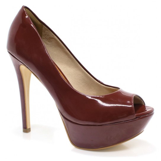 Sapato Bebecê Peep Toe Meia Pata - Vinho
