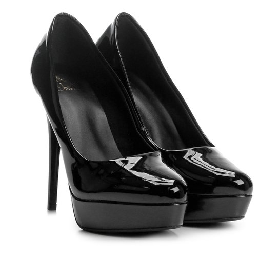 Scarpin Ala Salto Alto Meia Pata Verniz - Preto