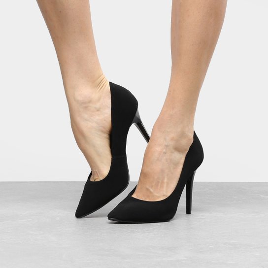Scarpin Ala Salto Alto Nobuck - Preto