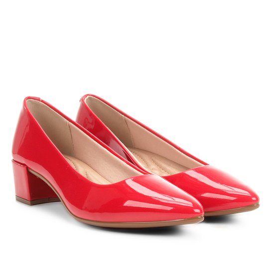 Scarpin Beira Rio Bico Fino Salto Baixo Feminino - Vermelho