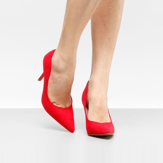 Scarpin Beira Rio Salto Alto Liso - Vermelho