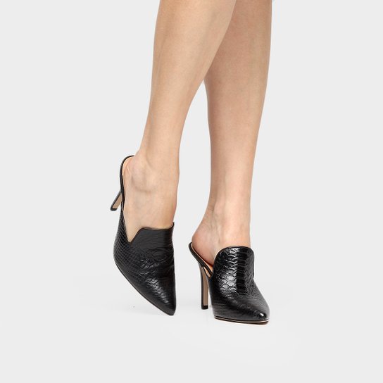 Scarpin Couro Jorge Alex Salto Médio Bino Fino Mule - Preto