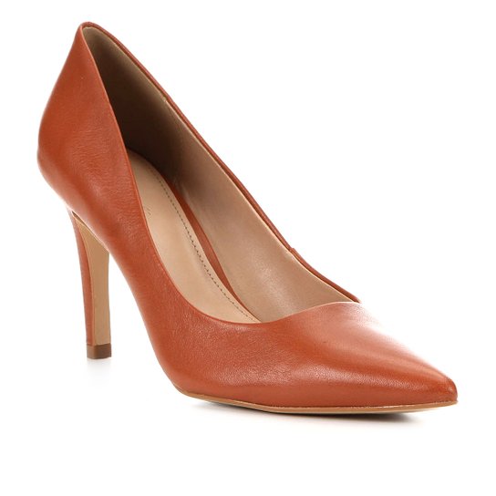 Scarpin Couro Shoestock Classic Salto Alto - Caramelo