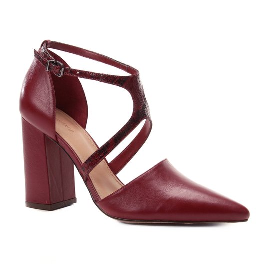Scarpin Couro Shoestock Linear Snake - Vinho