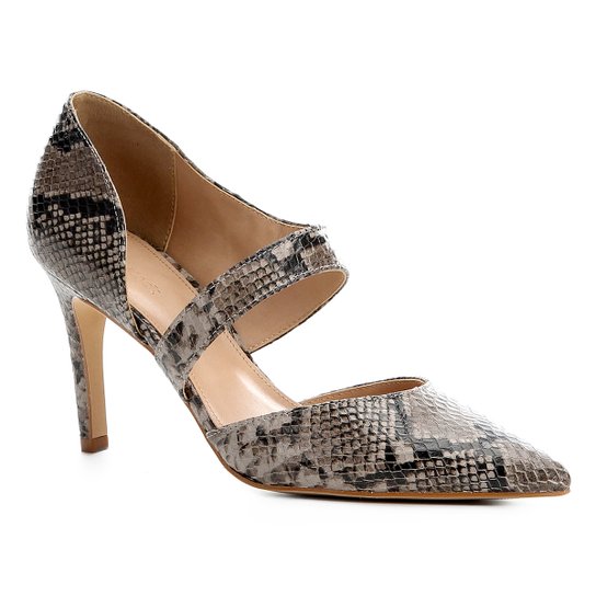 Scarpin Couro Shoestock Lopsided Snake - Cinza+Preto