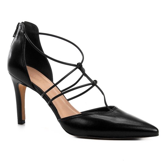 Scarpin Couro Shoestock Salto Alto Barely - Preto