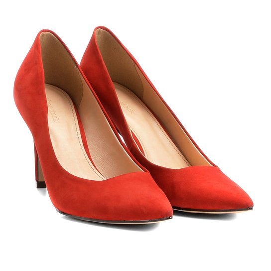 Scarpin Couro Shoestock Salto Alto Básico - Laranja Escuro