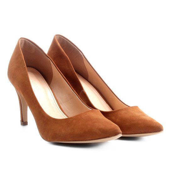 Scarpin Couro Shoestock Salto Alto Básico - Caramelo