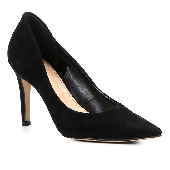 Scarpin Couro Shoestock Salto Alto Bico Fino - Preto
