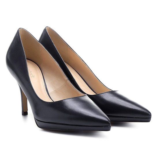 Scarpin Couro Shoestock Salto Alto Bico Fino - Marinho